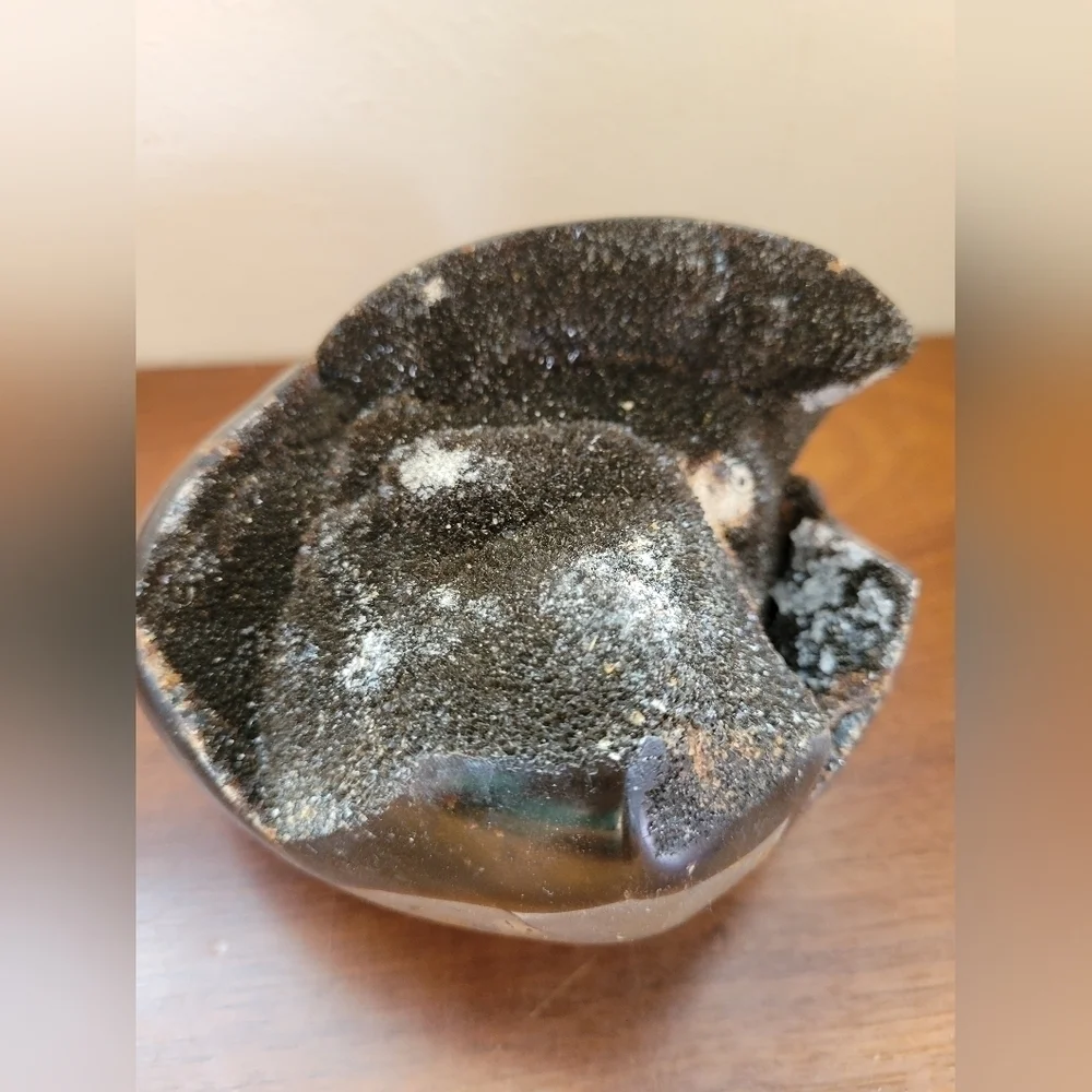 2.75 lb Septarian Partial Egg Black Crystal UV Light Reactive Statement Piece